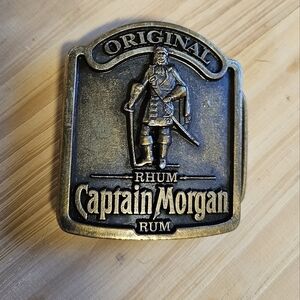 Vintage 70s Solid Brass Captain Morgan Rum Belt Buckle